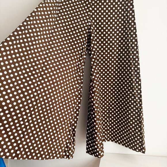 Vintage Custom Made Super Wide Leg Brown White Polka Dot High Waist Pants S - Picture 3 of 4